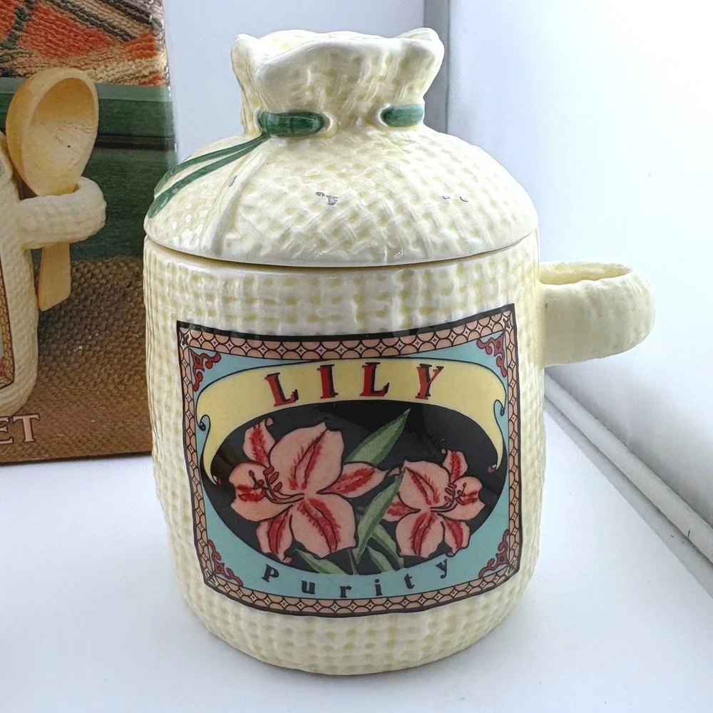 Himark Flower Patch Ceramic Condiment Set Lily Daffodil Honey Jam Jars‎ Utensils